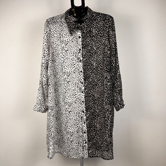 Live 4 Truth 2X Sheer Black White Animal Print Shirt Dress Tunic - Picture 1 of 9